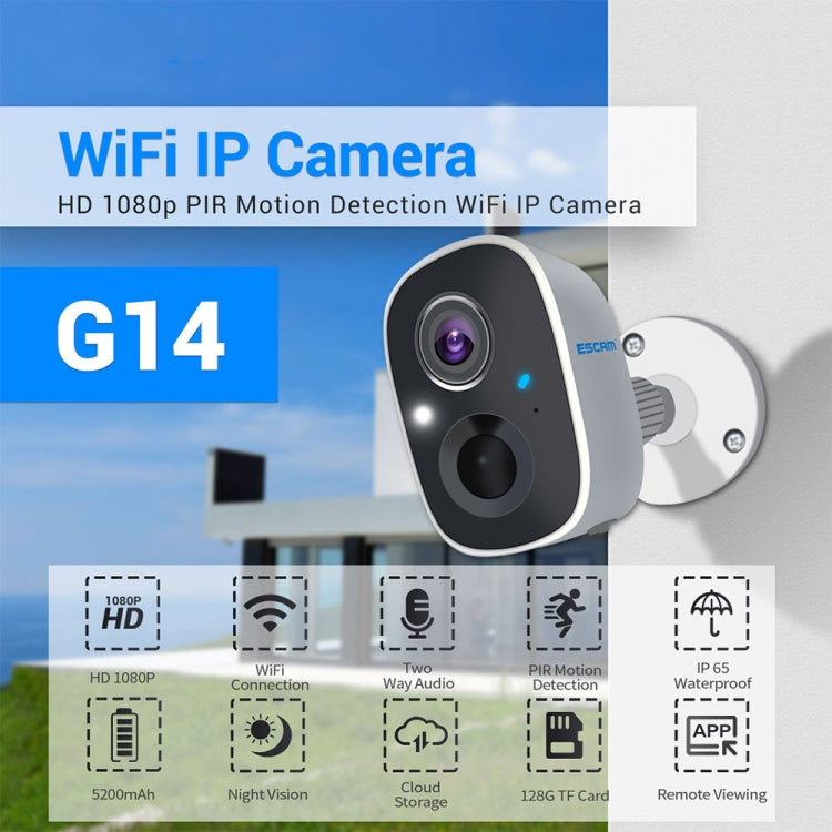 ESCAM G14 Rechargeable 1080P Full HD AI Recognition Infrared Night Vision WiFi Camera, G14 ESCAM G14 Rechargeable 1080P Full HD AI Recognition Infrared Night Vision WiFi Camera, G14
